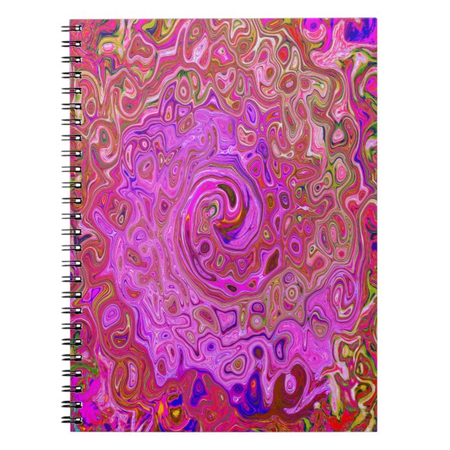 Hot Pink Marbled Colors Abstract Retro Swirl Notebook (Front)