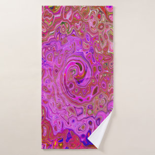 Hot Pink Marbled Colours Abstract Retro Swirl Bath Towel