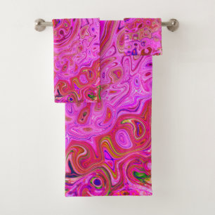 Hot Pink Marbled Colours Abstract Retro Swirl Bath Towel Set