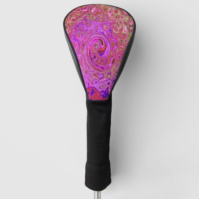 Hot Pink Marbled Colours Abstract Retro Swirl Golf Head Cover (Front)