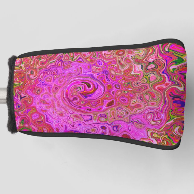 Hot Pink Marbled Colours Abstract Retro Swirl Golf Head Cover (Front)