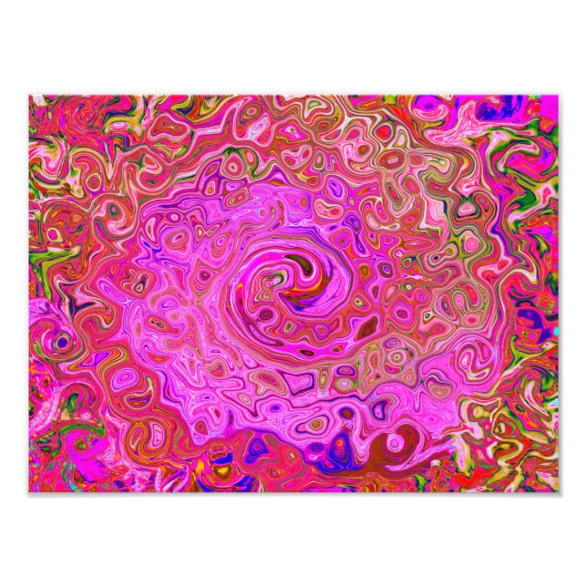 Hot Pink Marbled Colours Abstract Retro Swirl Photo Print (Front)