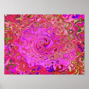 Hot Pink Marbled Colours Abstract Retro Swirl Poster
