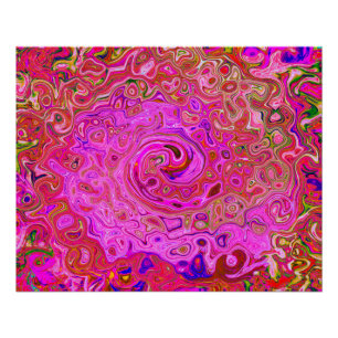Hot Pink Marbled Colours Abstract Retro Swirl Poster