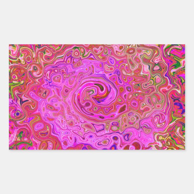 Hot Pink Marbled Colours Abstract Retro Swirl Rectangular Sticker (Front)