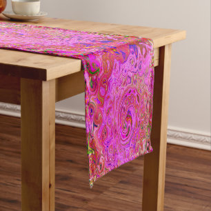 Hot Pink Marbled Colours Abstract Retro Swirl Short Table Runner