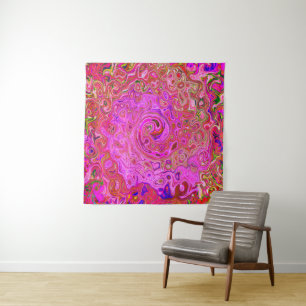 Hot Pink Marbled Colours Abstract Retro Swirl Tapestry