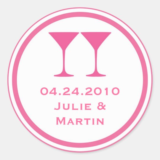 Hot pink martini wedding favour tag seal label