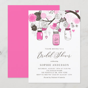 Hot Pink Mason Jars Bridal Shower Invitation