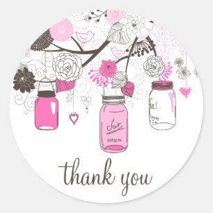 Hot Pink Mason Jars Thank You Sticker