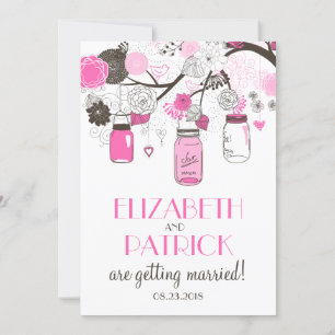 Hot Pink Mason Jars Wedding Invitation