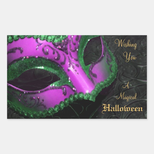 Hot Pink Masquerade Mask Halloween Party Stickers (Front)