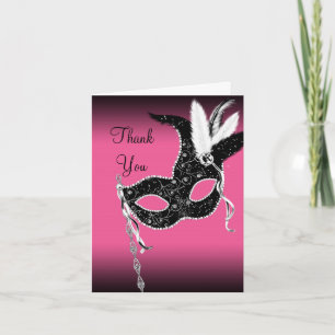 Hot Pink Masquerade Party Mask Thank You Cards