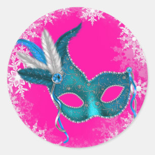 Hot Pink Masquerade Party Stickers