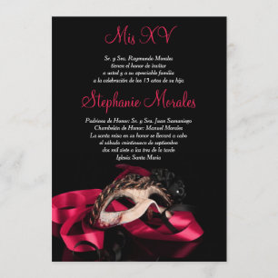 Hot Pink Masquerade Quinceanera Invitation
