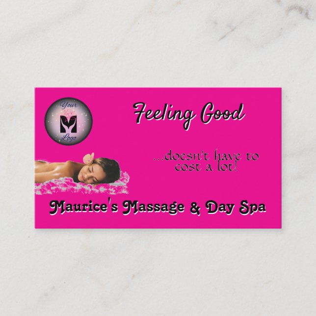 Hot Pink Massage Day Spa Logo Professional Business Card (Front)