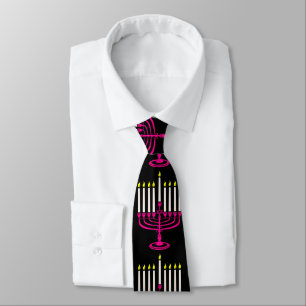 hot pink menorah hanukkah purim tie