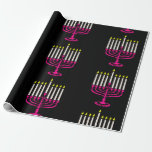 hot pink menorah hanukkah purim wrapping paper<br><div class="desc">"hot pink menorah hanukkah ", "pink hanukkah", "pink menorah" , "hanukkah menorah", menorah, "happy hanukkah" , channukah, hannukah, Hanukkah, "jewish holidays"</div>