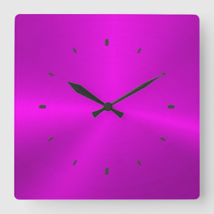 Hot-pink Metallic Design-Stainless Steel Look Square Wall Clock