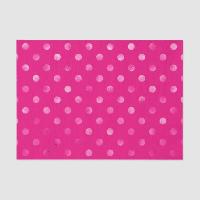 Hot Pink Metallic Faux Foil Polka Dot Swiss Dots Tissue Paper (Front)