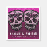 Hot Pink Metallic Glitter Black White Sugar Skull