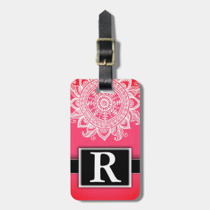 Hot Pink Metallic Mandala Modern Elegant Monogram Luggage Tag