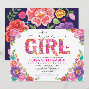 Hot Pink Mexican Fiesta Floral Girl Baby Shower Invitation