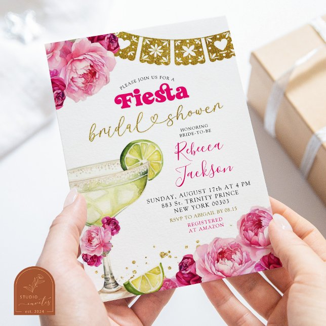 Hot Pink Mexican Fiesta Margaritas Bridal Shower Invitation (Creator Uploaded)