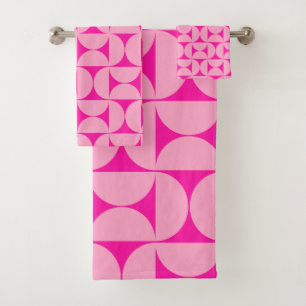 Hot Pink Mid Century Modern Pattern Bath Towel Set
