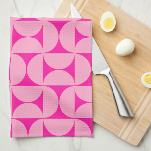 Hot Pink Mid Century Modern Pattern Tea Towel