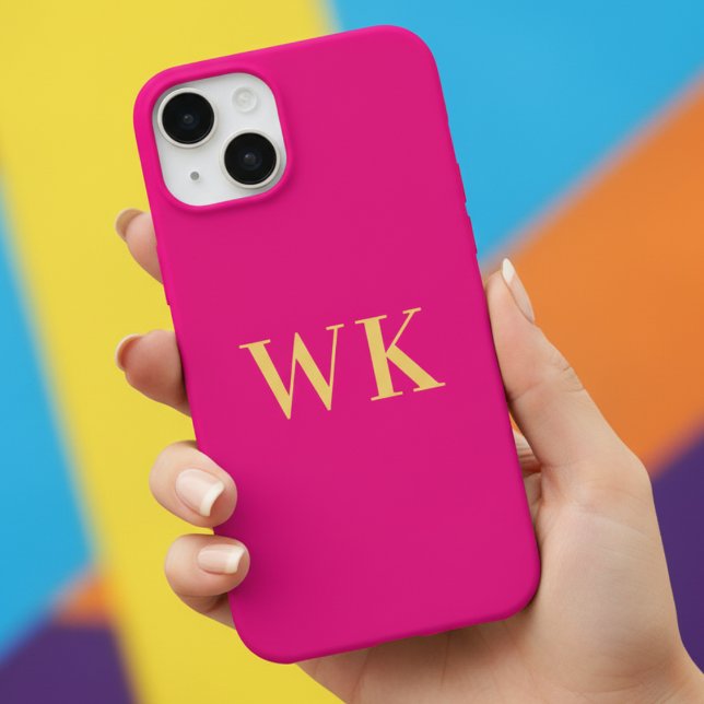 Hot Pink Minimal Monogram Initials Case-Mate iPhone Case (Creator Uploaded)