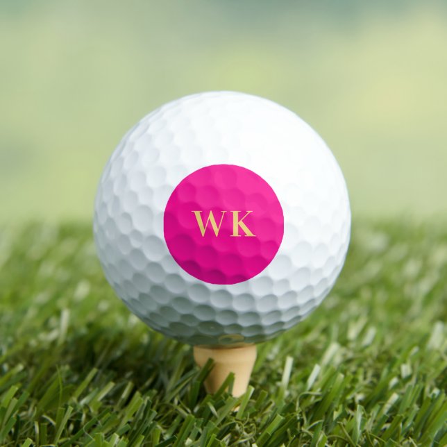 Hot Pink Minimal Monogram Initials Golf Balls (Insitu Tee)
