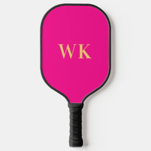 Hot Pink Minimal Monogram Initials Pickleball Paddle
