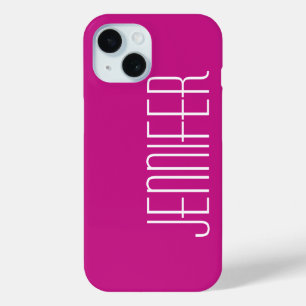 Hot Pink, Minimalist, Jumbo Custom Name, Elegant iPhone 15 Case