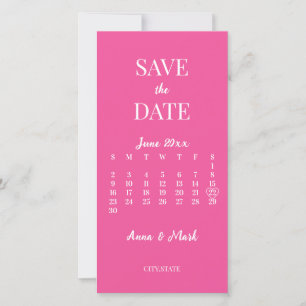 Hot Pink Minimalist Modern Calendar Wedding Save The Date