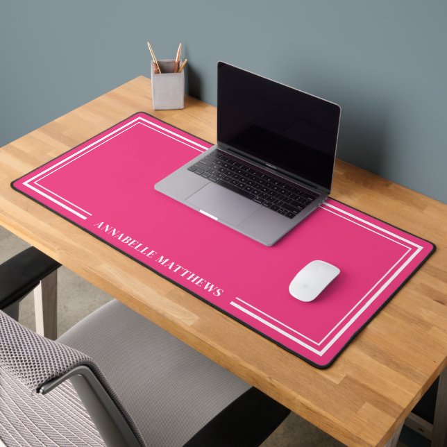 Hot Pink Minimalist Monogram Desk Mat (Office 2)