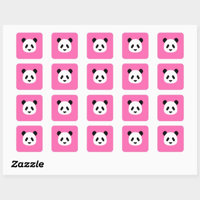 Hot Pink - Minimalist Panda Pattern Square Sticker (Sheet)