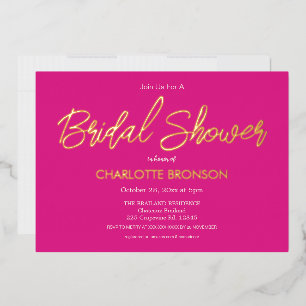 Hot Pink Minimalist Script Bridal Shower Gold