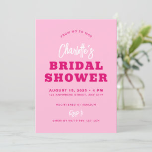 Hot Pink Minimalist Script Modern Bridal Shower Invitation