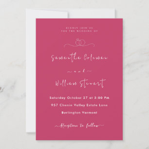 Hot Pink Minimalist Script Modern Wedding Invitation