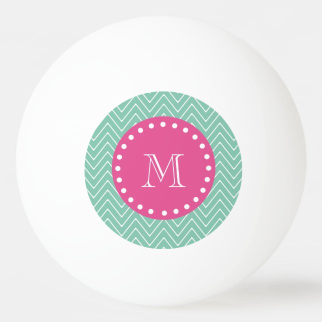 Hot Pink, Mint Green Chevron | Your Monogram Ping Pong Ball (Front)