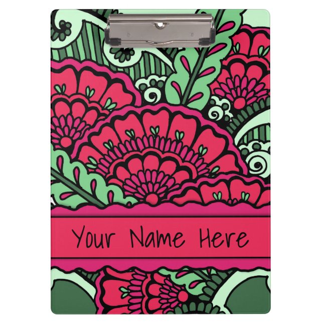 Hot Pink Mint Green Zen Mandala Art Classroom Name Clipboard (Front)