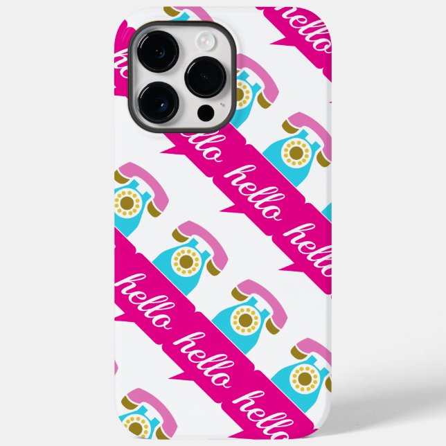 Hot Pink Mint Retro Telephone Hello Case-Mate iPhone Case (Back)