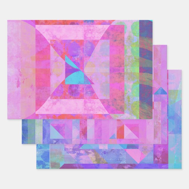 Hot Pink Mixed Media Set of Wrapping Paper (Set)