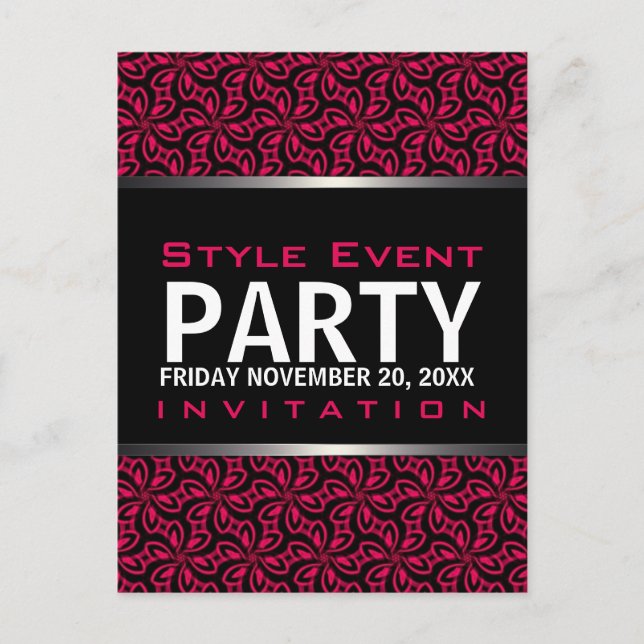 Hot Pink Modern Diva Office Party Invitation Cards (Front)
