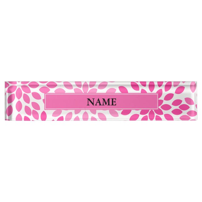 Hot Pink Modern Floral Pattern Nameplate (Front)