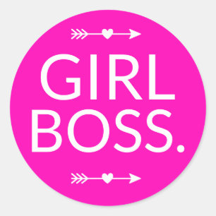 Hot Pink Modern Girl Boss Classic Round Sticker