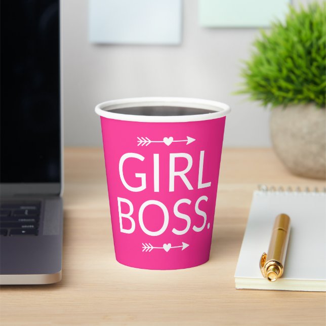 Hot Pink Modern Girl Boss Paper Cups (Insitu)