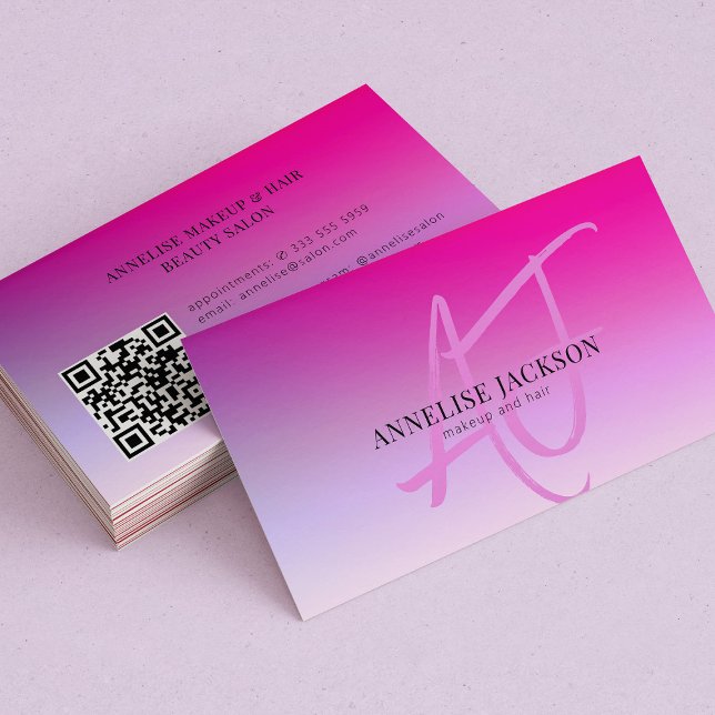 Hot pink modern girly beauty salon QR CODE Business Card (Creator Uploaded)
