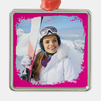 Hot Pink Modern Grunge Border Photo Metal Tree Decoration